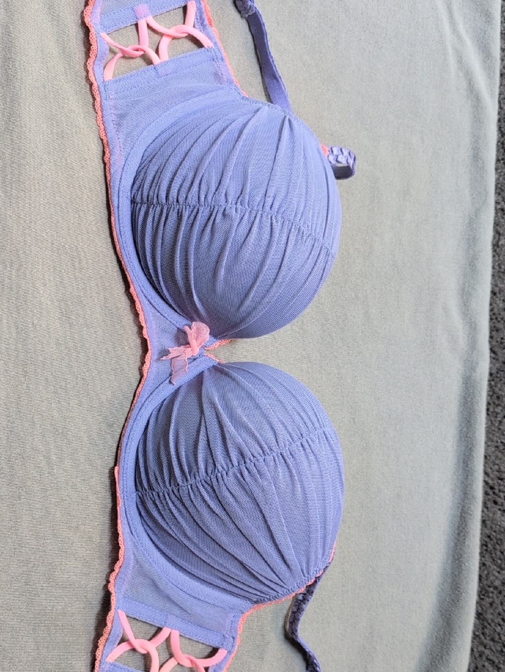 Victoria's Secret Lavender Mesh Underwire Bra with Pink Trim